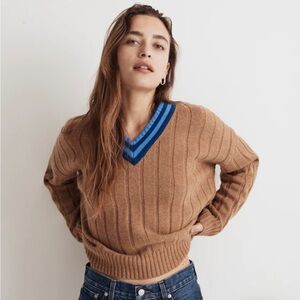 Madewell Tipped V-Neck Oversized Sweater xxs new